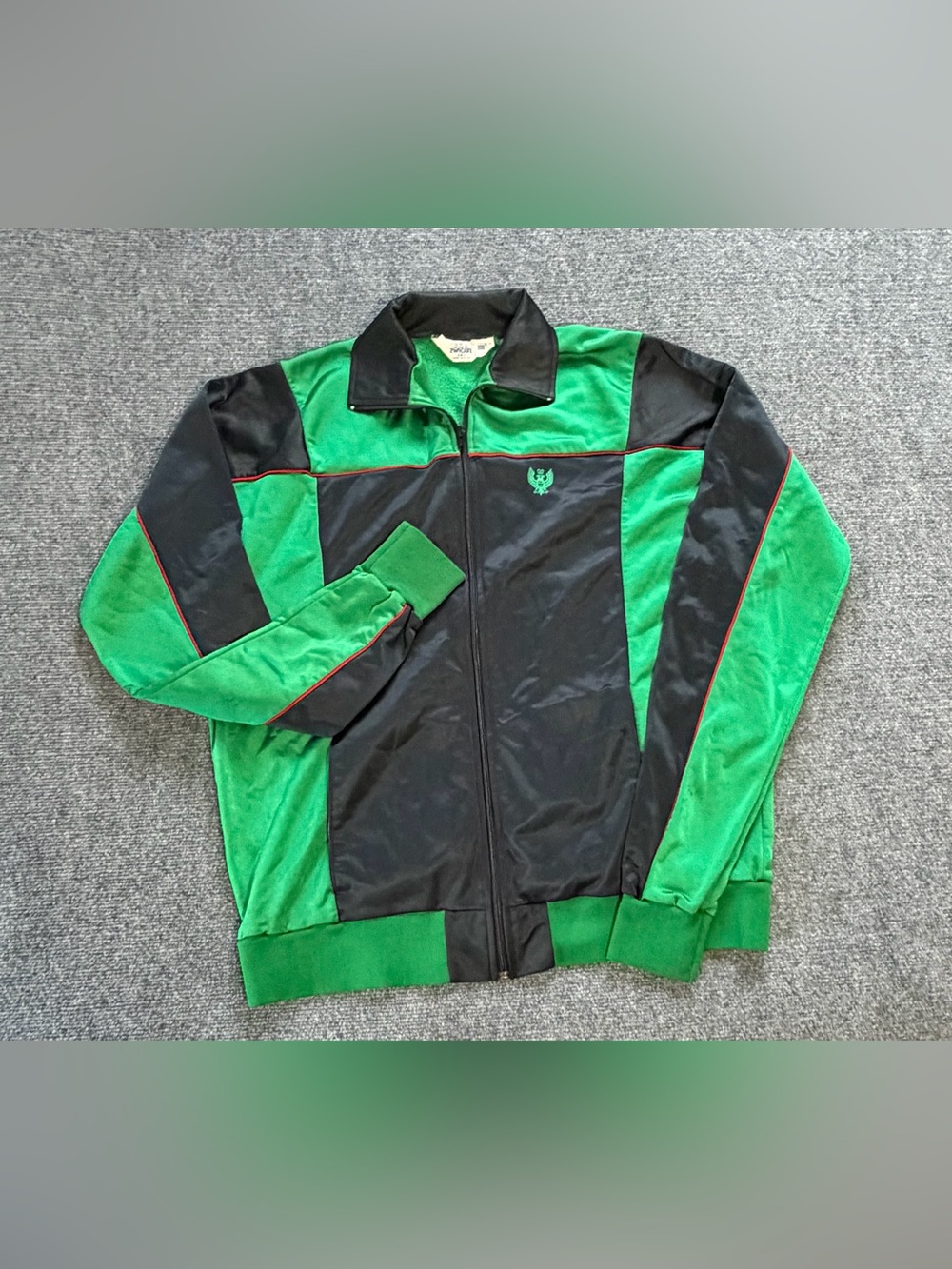 Vintage Zwickel Velour Track Jacket Heraldic Eagle Crest USA Green Black Small